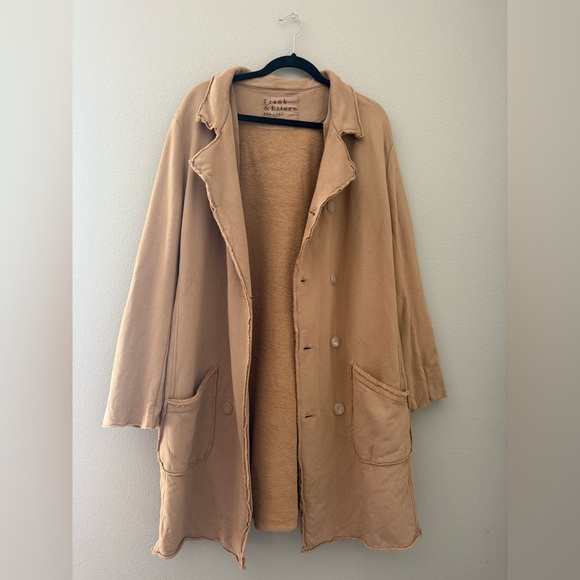 FRANK & EILEEN Belfast Trench Sweatshirt Trench Coat in Camel Size Large - Picture 9 of 12